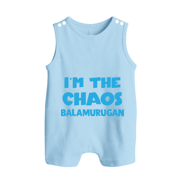 I'm The Chaos Personalized Button Romper - BABY BLUE - New Born (Chest 18")