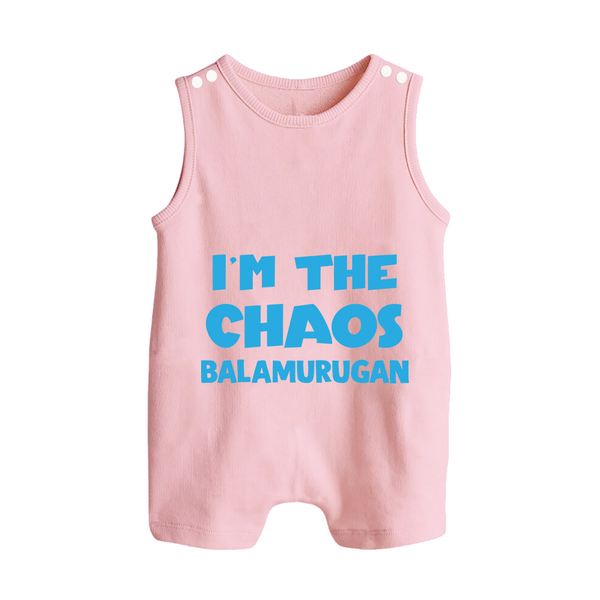 I'm The Chaos Personalized Button Romper - BABY PINK - New Born (Chest 18")