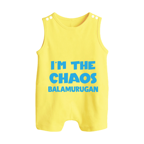 I'm The Chaos Personalized Button Romper - PASTEL YELLOW - New Born (Chest 18")