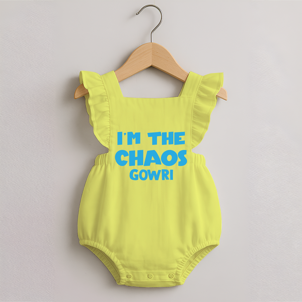 I'm The Chaos Personalized Romper Frock - PASTEL YELLOW - 0 - 3 Months Old (Chest 19")