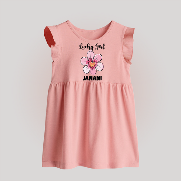 Lucky Girl Personalized Baby Frock - BABY PINK - 0 - 3 Months Old (Chest 17")