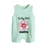 Lucky Girl Personalized Button Romper - MINT GREEN - New Born (Chest 18")