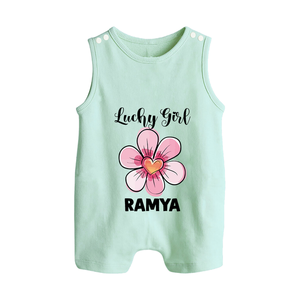 Lucky Girl Personalized Button Romper - MINT GREEN - New Born (Chest 18")