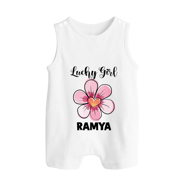 Lucky Girl Personalized Button Romper - WHITE - New Born (Chest 18")