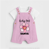 Lucky Girl Personalized Dungaree - BABY PINK - 0 - 5 Months Old (Chest 18")