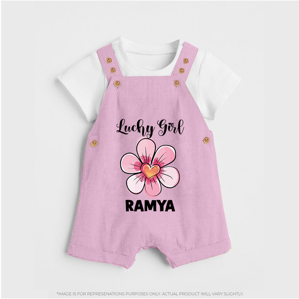 Lucky Girl Personalized Dungaree - BABY PINK - 0 - 5 Months Old (Chest 18")
