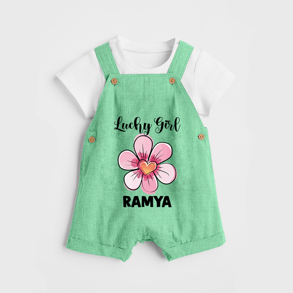 Lucky Girl Personalized Dungaree - GREEN - 0 - 5 Months Old (Chest 18")