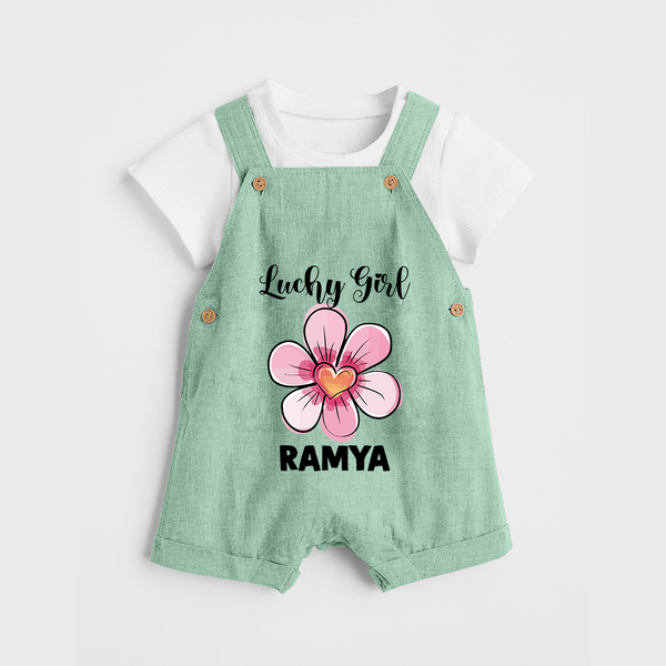 Lucky Girl Personalized Dungaree - MINT GREEN - 0 - 5 Months Old (Chest 18")