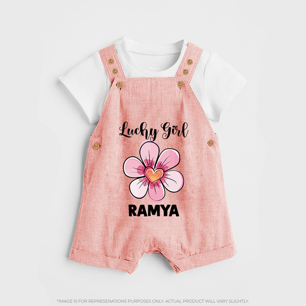 Lucky Girl Personalized Dungaree - PEACH - 0 - 5 Months Old (Chest 18")