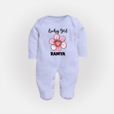 Lucky Girl Personalized Full Body Suit - BABY BLUE - New Born (Chest 7.5")