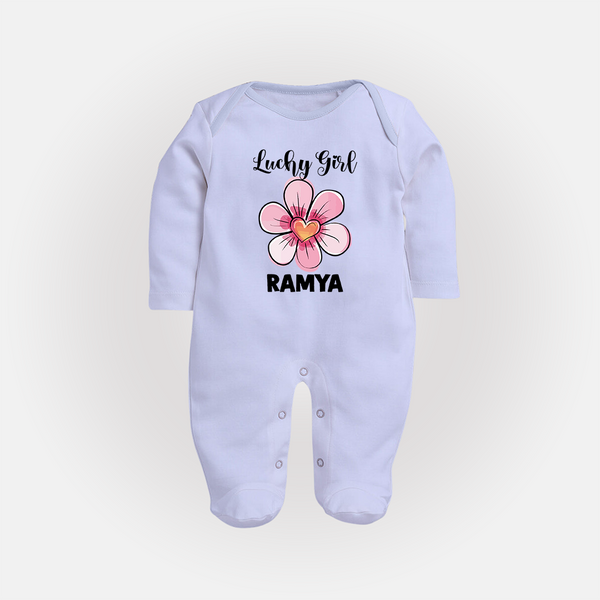 Lucky Girl Personalized Full Body Suit - BABY BLUE - New Born (Chest 7.5")