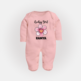Lucky Girl Personalized Full Body Suit - BABY PINK - New Born (Chest 7.5")