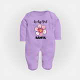 Lucky Girl Personalized Full Body Suit - LILAC - New Born (Chest 7.5")
