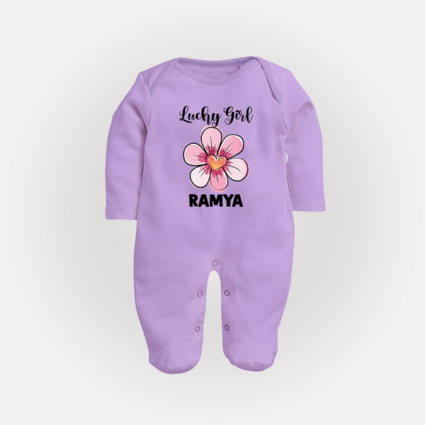Lucky Girl Personalized Full Body Suit - LILAC - New Born (Chest 7.5")