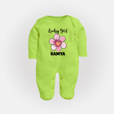 Lucky Girl Personalized Full Body Suit - LIME GREEN - New Born (Chest 7.5")