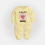 Lucky Girl Personalized Full Body Suit - PASTEL YELLOW - New Born (Chest 7.5")