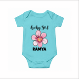 Lucky Girl Personalized Romper - ARCTIC BLUE - New Born (Chest 14")