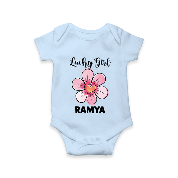 Lucky Girl Personalized Romper - BABY BLUE - New Born (Chest 14")