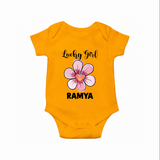 Lucky Girl Personalized Romper - CHROME YELLOW - New Born (Chest 14")
