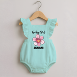 Lucky Girl Personalized Romper Frock - MINT GREEN - 0 - 3 Months Old (Chest 19")