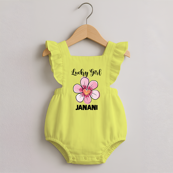 Lucky Girl Personalized Romper Frock - PASTEL YELLOW - 0 - 3 Months Old (Chest 19")