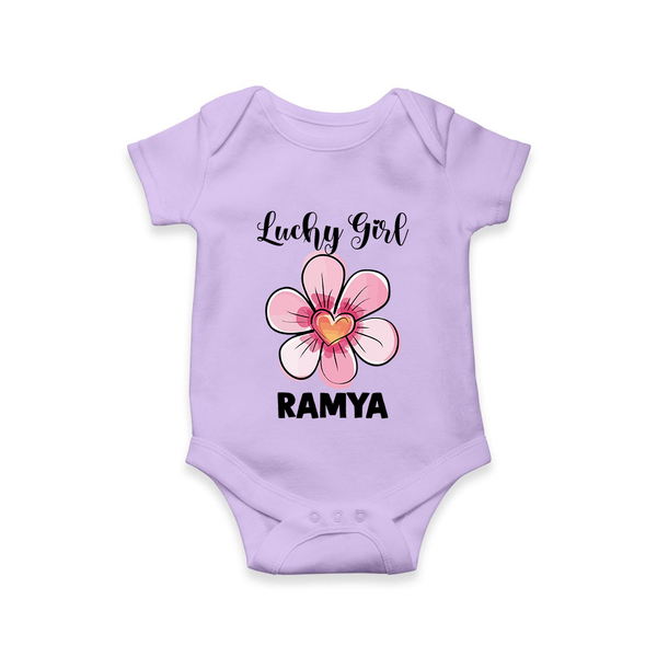 Lucky Girl Personalized Romper - LILAC - New Born (Chest 14")