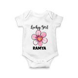 Lucky Girl Personalized Romper - WHITE - New Born (Chest 14")
