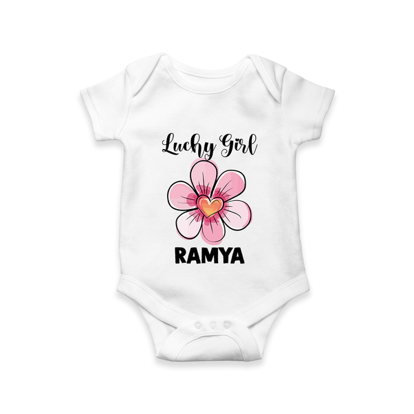 Lucky Girl Personalized Romper - WHITE - New Born (Chest 14")