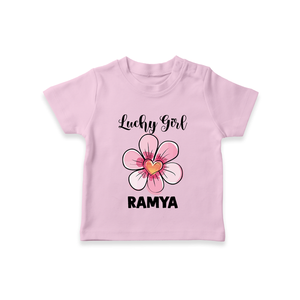 Lucky Girl Personalized TShirt - BABY PINK - 0-5 Months Old (Chest 17")