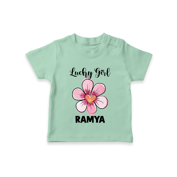 Lucky Girl Personalized TShirt - MINT GREEN - 0-5 Months Old (Chest 17")