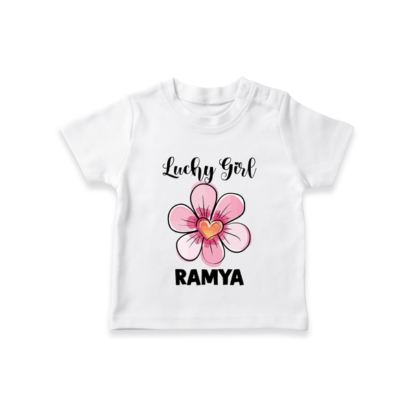 Lucky Girl Personalized TShirt - WHITE - 0-5 Months Old (Chest 17")