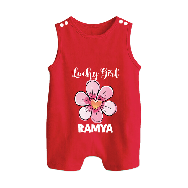Lucky Girl Personalized Button Romper - RED - New Born (Chest 18")