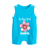 Lucky Girl Personalized Button Romper - SKY BLUE - New Born (Chest 18")
