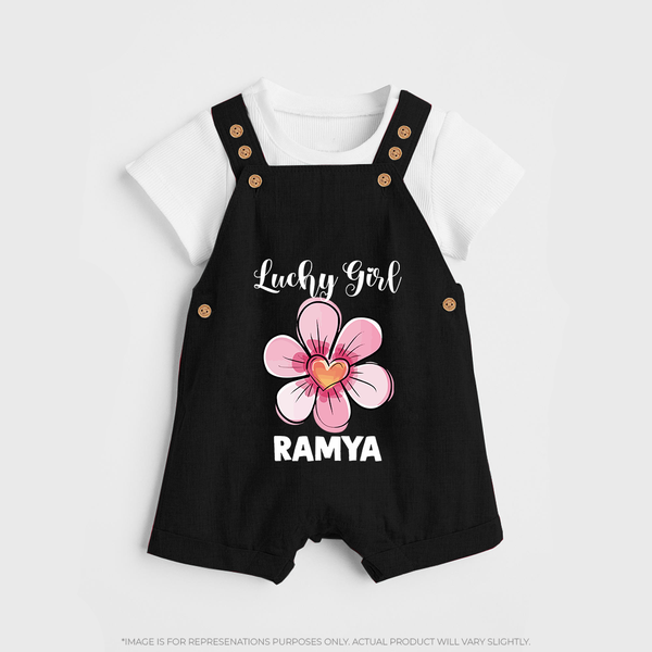 Lucky Girl Personalized Dungaree - BLACK - 0 - 5 Months Old (Chest 18")