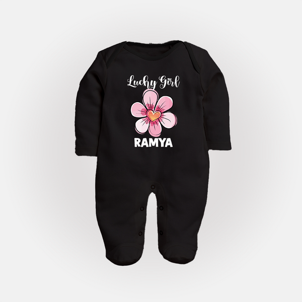 Lucky Girl Personalized Full Body Suit - BLACK - New Born (Chest 7.5")