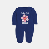 Lucky Girl Personalized Full Body Suit - NAVY BLUE - New Born (Chest 7.5")