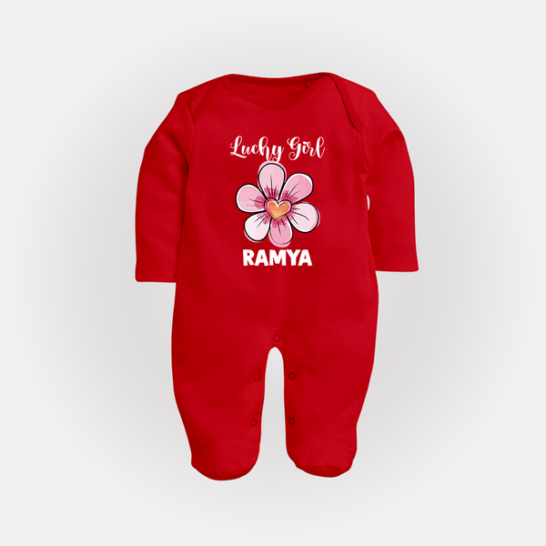 Lucky Girl Personalized Full Body Suit - RED - New Born (Chest 7.5")