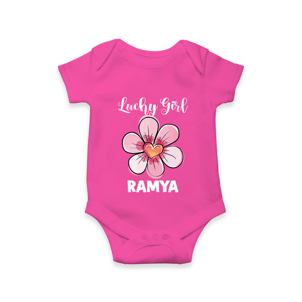 Lucky Girl Personalized Romper - HOT PINK - New Born (Chest 14")