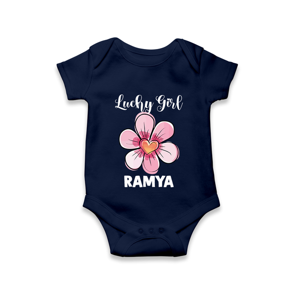 Lucky Girl Personalized Romper - NAVY BLUE - New Born (Chest 14")