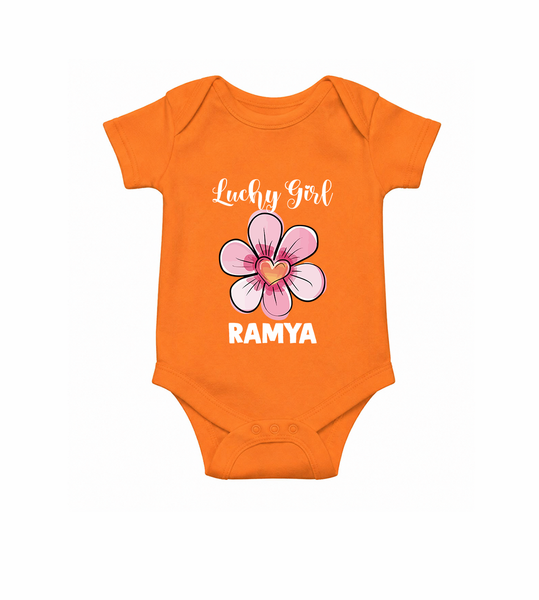 Lucky Girl Personalized Romper - ORANGE - New Born (Chest 14")