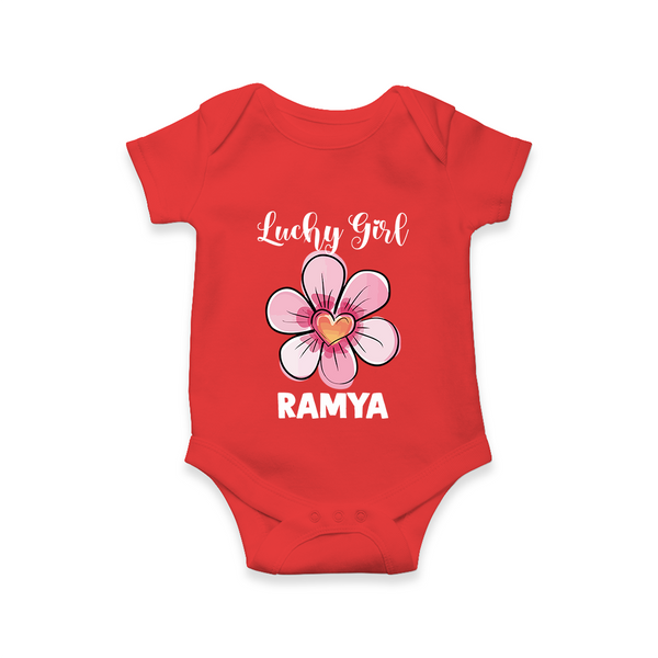 Lucky Girl Personalized Romper - RED - New Born (Chest 14")