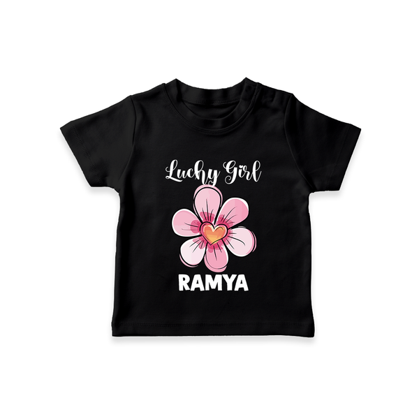 Lucky Girl Personalized TShirt - BLACK - 0-5 Months Old (Chest 17")