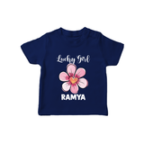 Lucky Girl Personalized TShirt - NAVY BLUE - 0-5 Months Old (Chest 17")