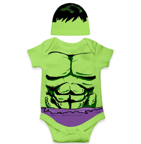 Cute Green Titan Inspired Baby Romper with Matching Green Hair Cap
