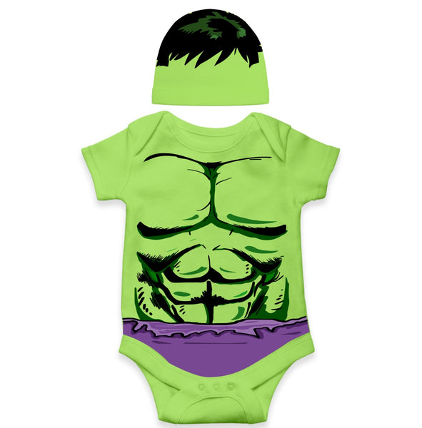 Cute Green Titan Inspired Baby Romper with Matching Green Hair Cap