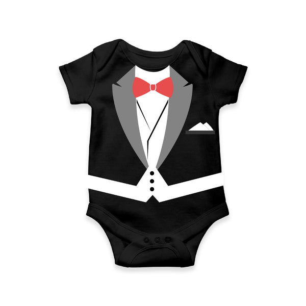 Black Tuxedo Baby Romper Formal Bow Tie Bodysuit for Special Occasions