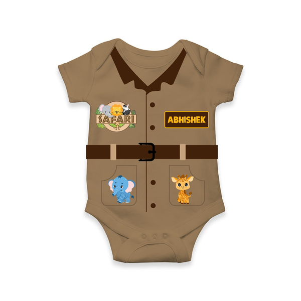 Safari Adventure Baby Romper | Personalized Explorer Onesie with Cute Prints - KAKI - New Born (Chest 14")