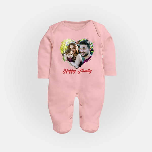 Happy Family Sleep suit/full sleeve body suit | Personalized Family Sleep suit/full sleeve body suit for Kids - BABY PINK - New Born (Chest 7.5")