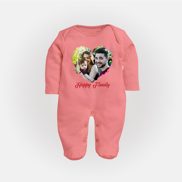 Happy Family Sleep suit/full sleeve body suit | Personalized Family Sleep suit/full sleeve body suit for Kids - PEACH - New Born (Chest 7.5")