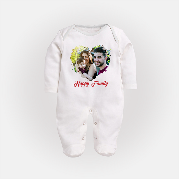 Happy Family Sleep suit/full sleeve body suit | Personalized Family Sleep suit/full sleeve body suit for Kids - WHITE - New Born (Chest 7.5")